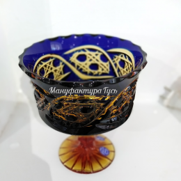 Хрустальная ваза для конфет серии «Шведка» цв. янтарно-синий