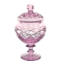 Хрустальная ваза для конфет с крышкой "Любава" рис. произвольный, цвет - розовый