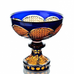 Хрустальная ваза для фруктов "Торжество" янтарно-синяя