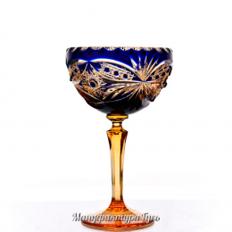Хрустальная ваза для конфет «Шар» янтарно-синяя