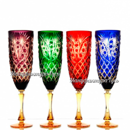 Хрустальный набор 4 бокалов для воды "Фараон" разноцвет с янтарем