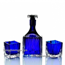 Хрустальный набор «Кватро» (штоф с пробкой, 2 стакана) цв. синий