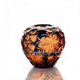 Хрустальная ваза для цветов "Каскад" малая, рис. производный, цвет - янтарно-синий