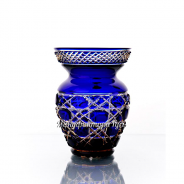 Хрустальная ваза для цветов «Маки» янтарно-синяя