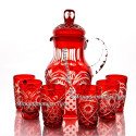 Хрустальный набор "Купец" (кувшин и 6 стаканов) цв. красный