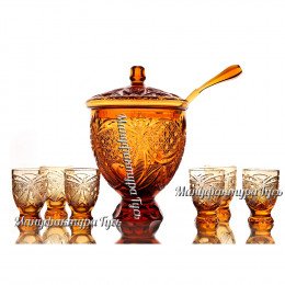 Хрустальный набор "Купеческий" (ваза-крюшонница,половник и 6 стаканов)цв.янтарный