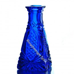Хрустальная ваза для цветов «Пирамида»  маленькая,цв.синий