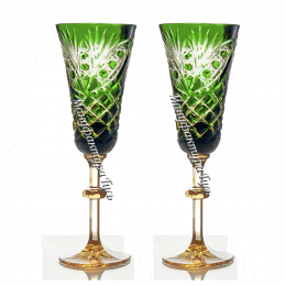 Хрустальный набор бокалов «Фараон» с янтарной ножкой цв. зеленый 2шт.